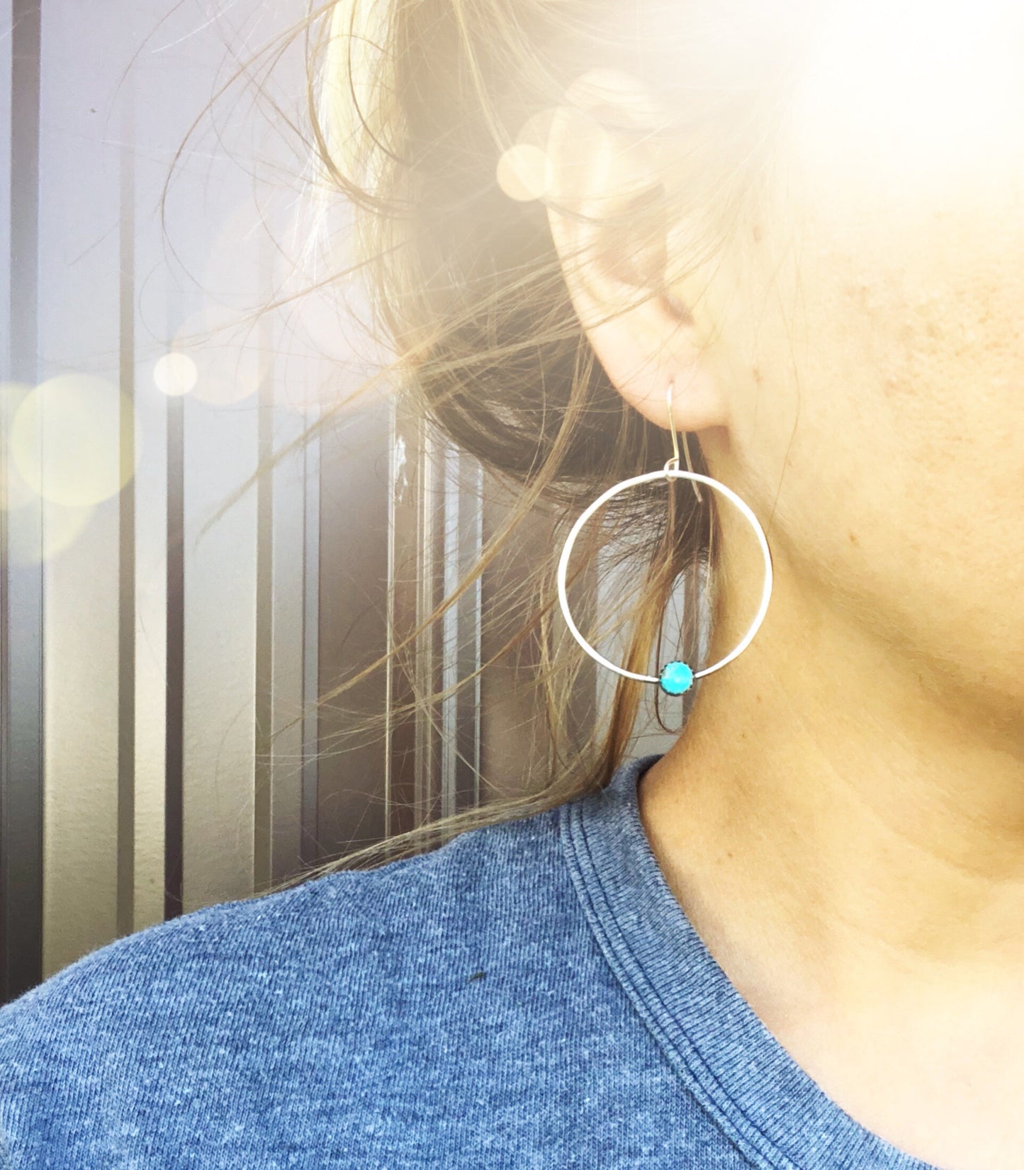 Round Kingman Turquoise Hoops