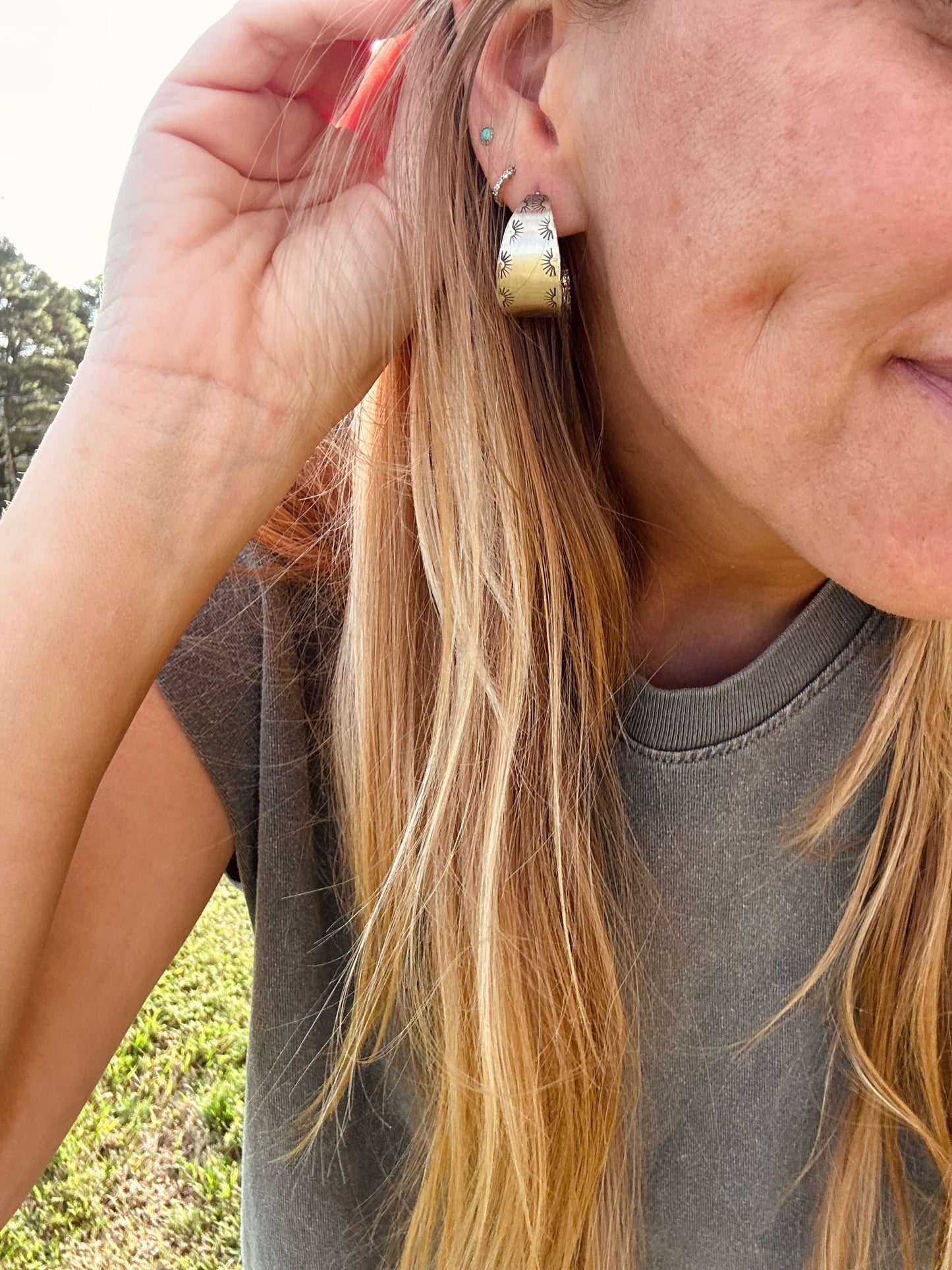 Sunburst Silver Hoops