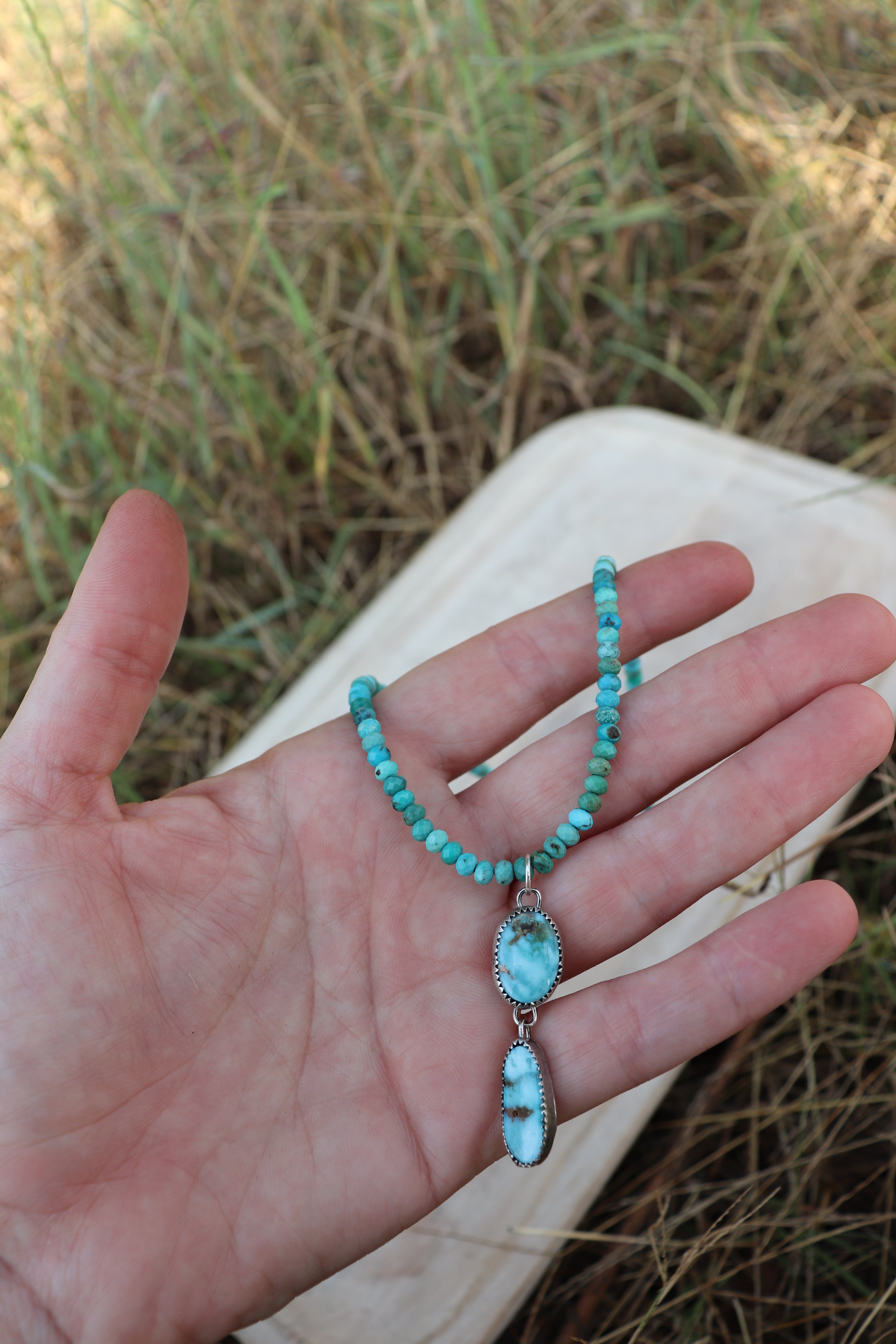 Turquoise Pendant Beaded Necklace (no. 12)