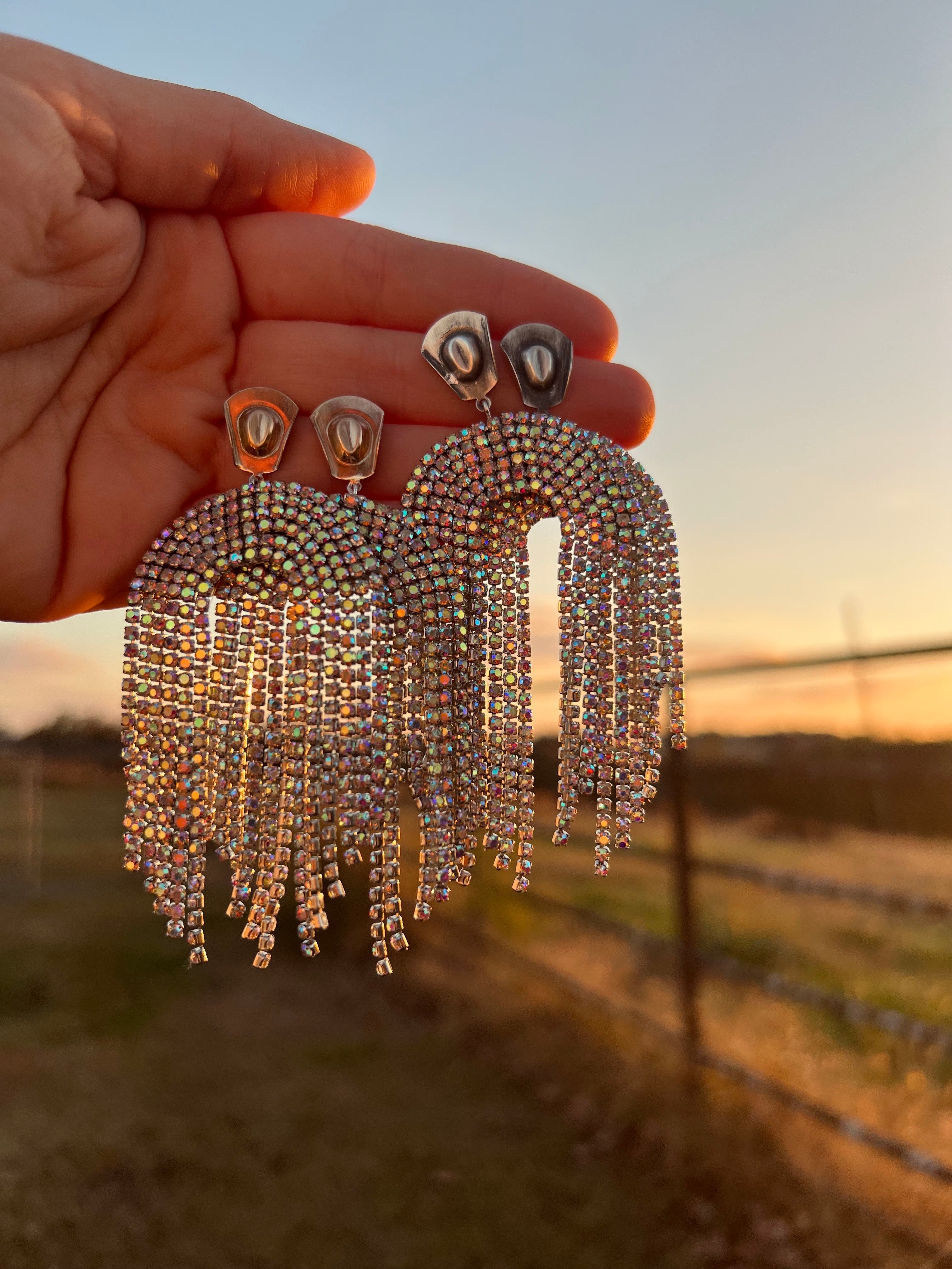 Giddy Up Sparkle Stud Earrings - Silver Hat