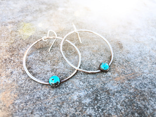 Round Kingman Turquoise Hoops