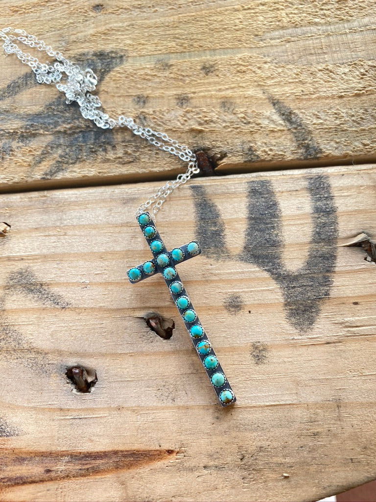 Navajo Sonoran Mountain Turquoise & Sterling Silver Cross Necklace Sig –  Nizhoni Traders LLC