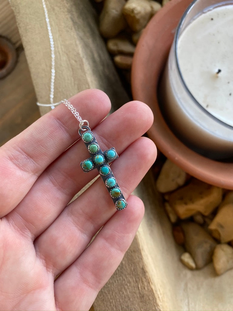 Mini Kingman Turquoise Cross Pendant