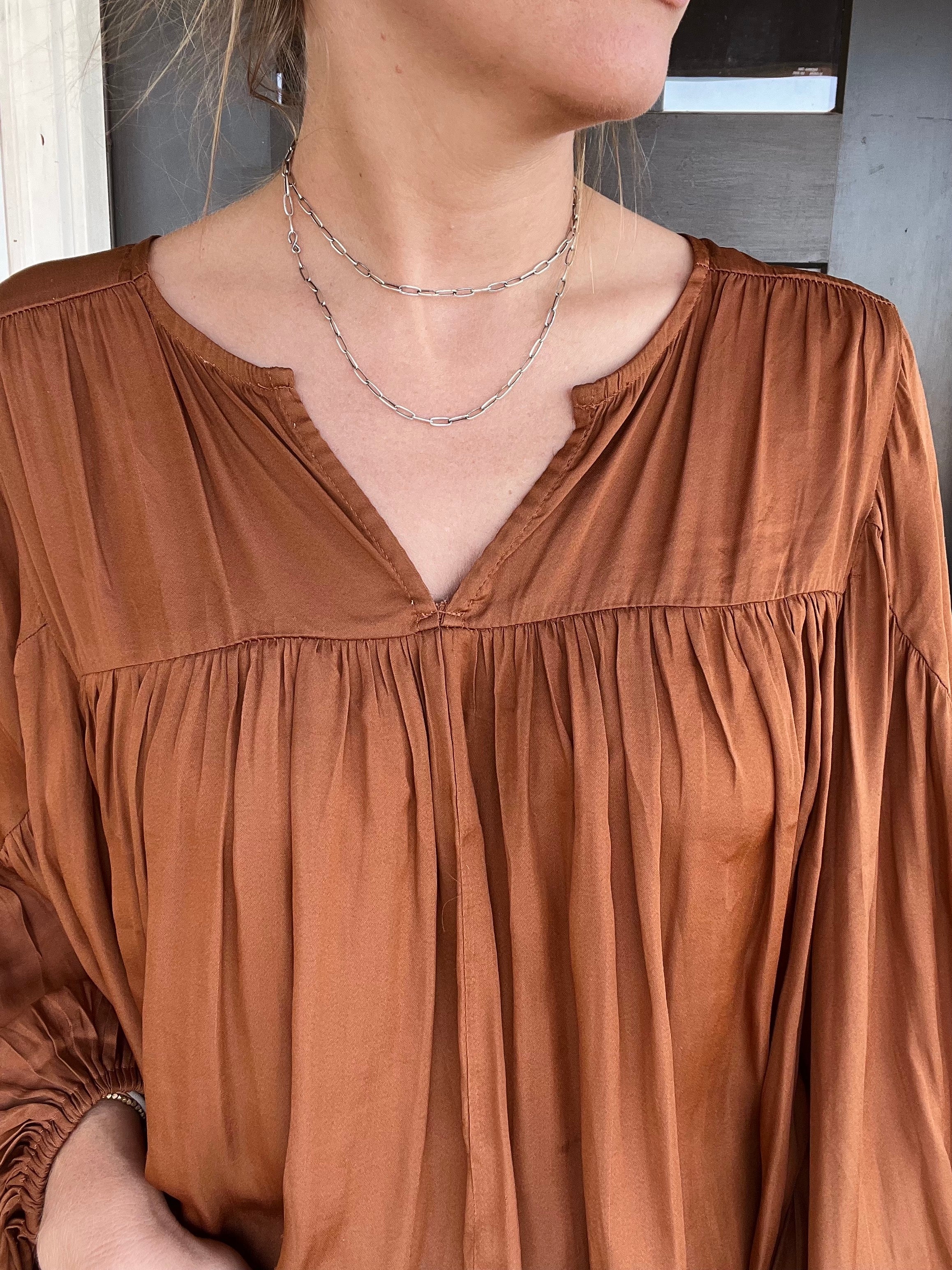 Silver Paperclip Lariat Layering Chain