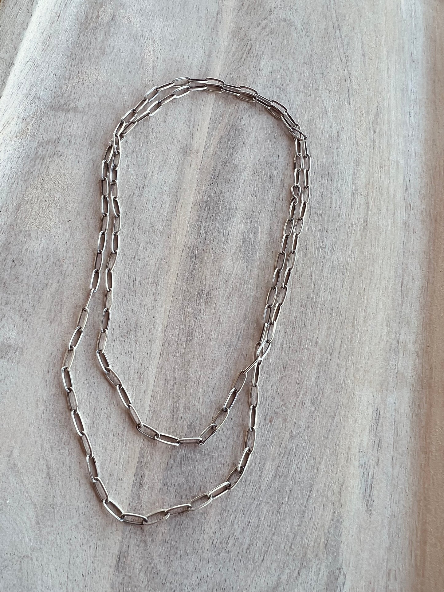 Silver Paperclip Lariat Layering Chain