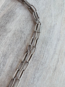 Silver Paperclip Lariat Layering Chain