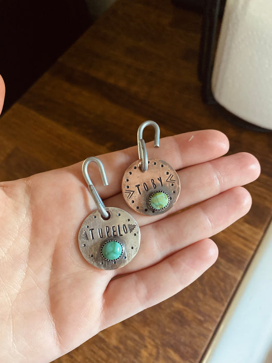 Pet ID Tag with turquoise (round)